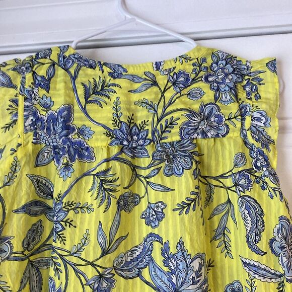 Loft Yellow with Blue Flowers Ruffle Sleeve Top Size Small - Picture 8 of 10